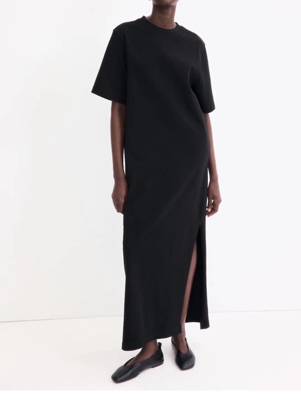NWT H&M Classic heavyweight Black Short-Sleeve Maxi Dress with Side Slit m
